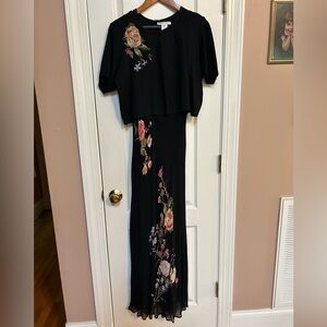 Dressbarn Black with floral design Vintage  Maxi Dress with matching sweater